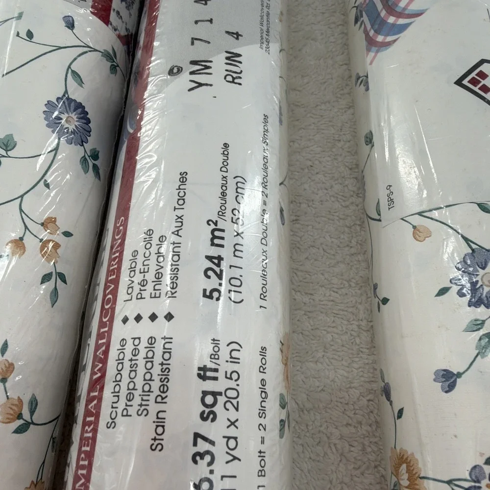 Vintage 1990s Imperial Wallcoverings Floral Wallpaper Lot of 5 Rolls NOS Country